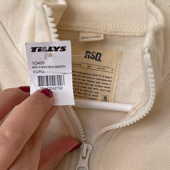 RSQ Cream Quarter-Zip Cropped Sweater - Picture 2 of 6